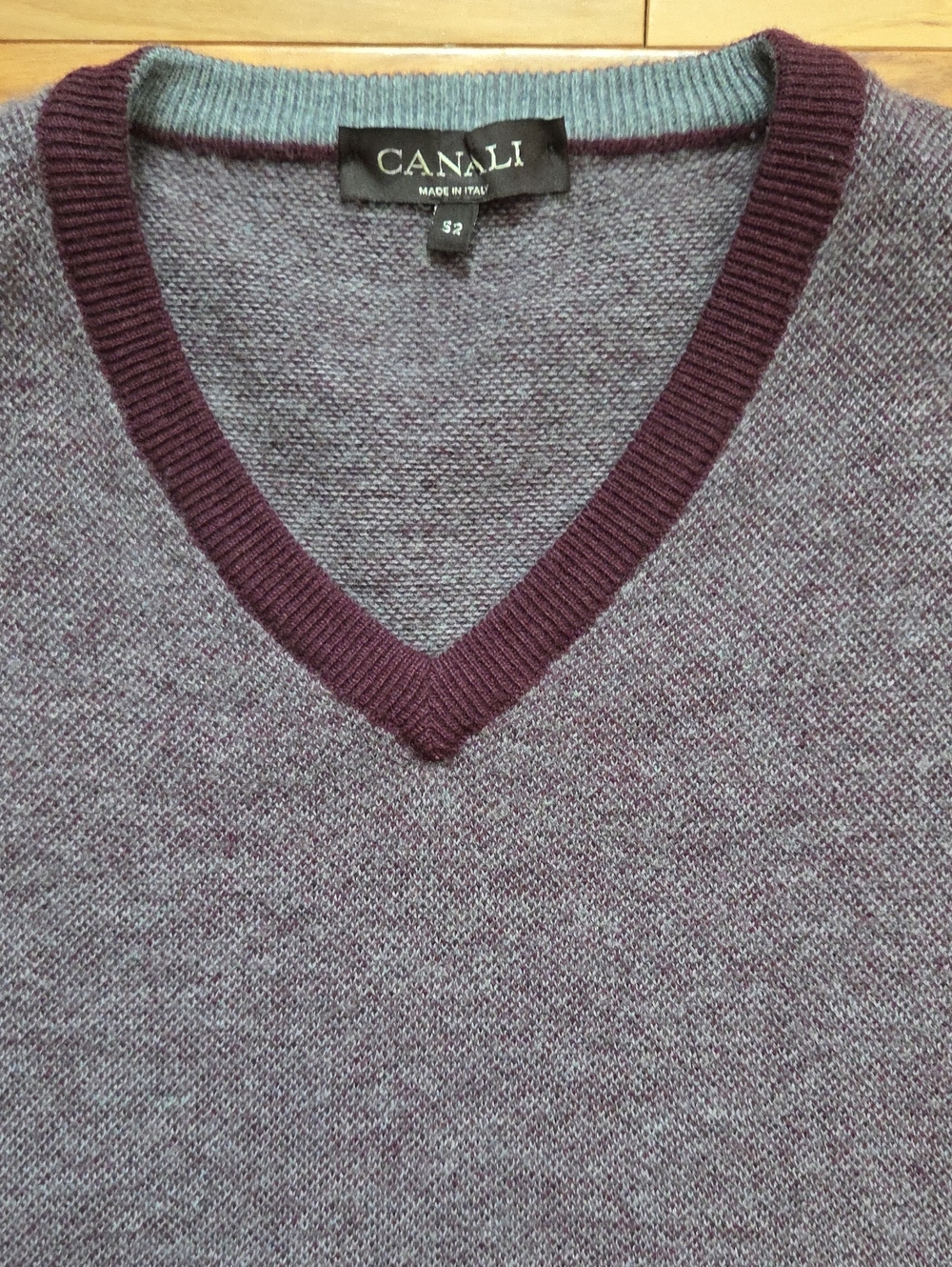 Canali Men's V-Neck Sweater in Heather Plum. Size 42